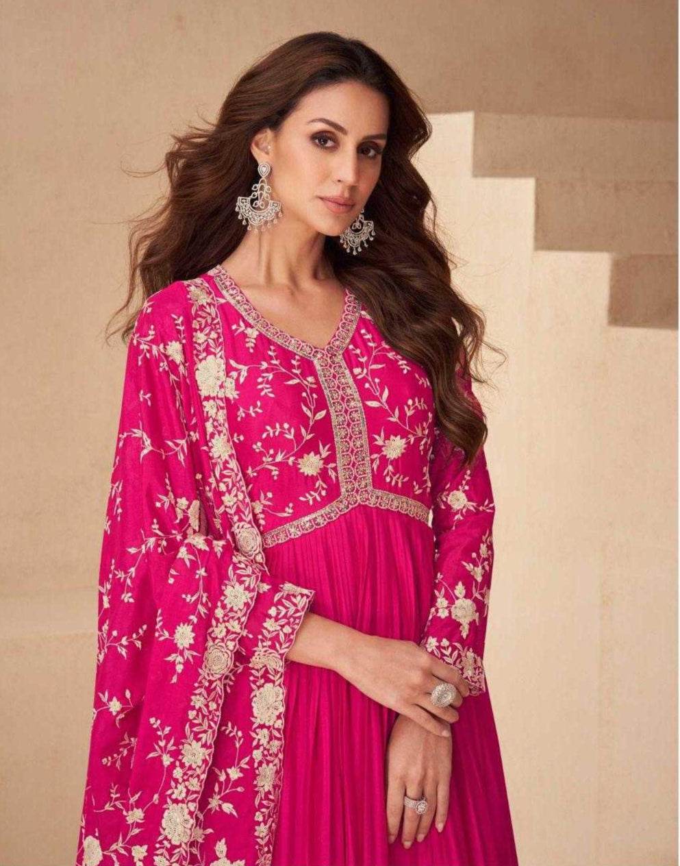 Chinon Silk Anarkali Long Gown for Elegant Occasions - MYLUXURY LANE ENTERPRISE